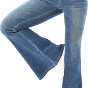 MONCCIZA Bell Bottom Jeans for Women High Waisted Stretchy Flare Jeans Pull On Crossover Wide Leg Flared Pants with Pockets